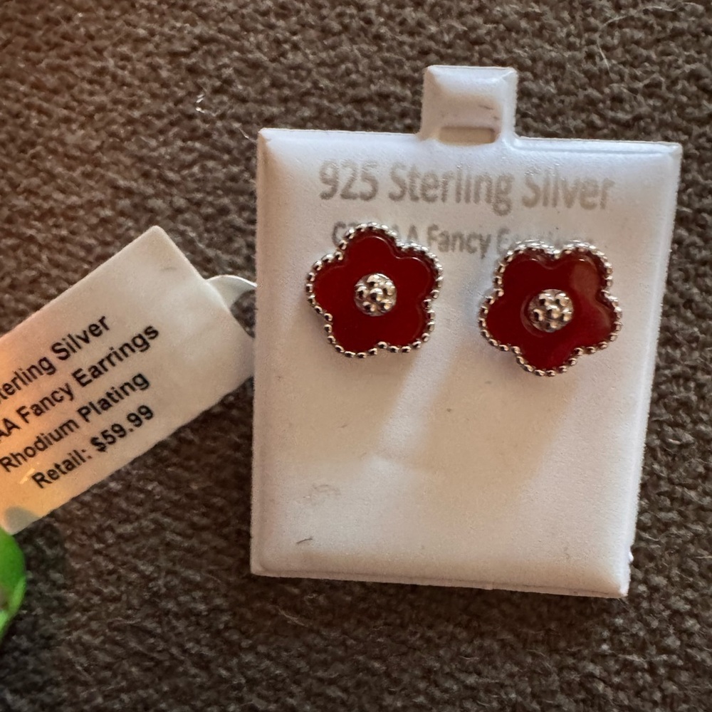 Sterling Silver Red Flower Earrings